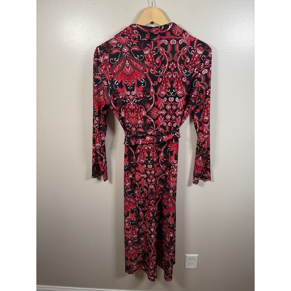 Jude Connally Delphine Midi Dress Size Medium Paisley Amore Red Silver Belted - Picture 3 of 10